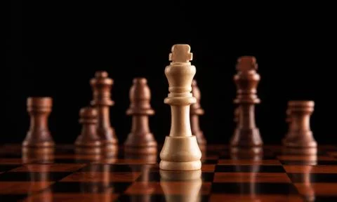 Chess game with the king in the center Stock Photos