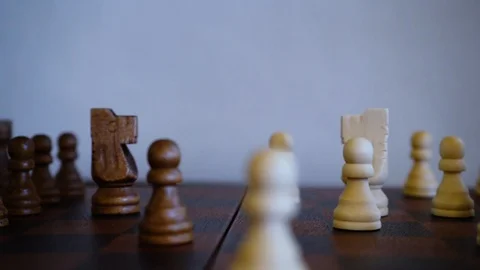 Chess Game L to R Pan Pieces in Play Closeup Video stock 124336532