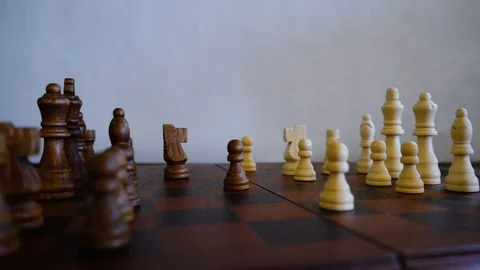 Chess Game L to R Pan with Pieces in Play Gameplay Video stock 124337339