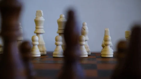 Chess Game L to R Pan with White Focus Video stock 124337664