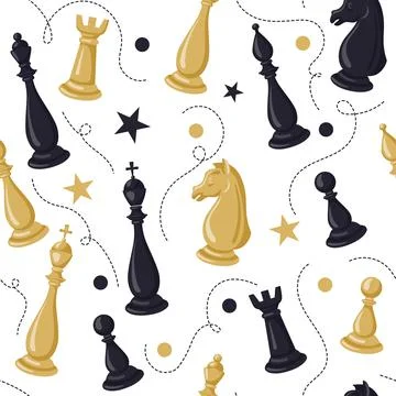Chess game pattern. Queen and king print. Chessboard figures. Vintage art. Do 스톡 일러스트