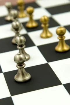 Chess game - pawns in rows, lined up Stock Photos
