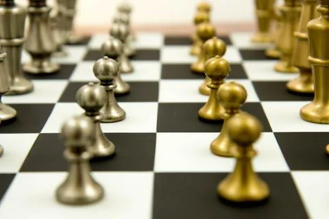 Chess game - pawns in rows, lined up Stock Photos