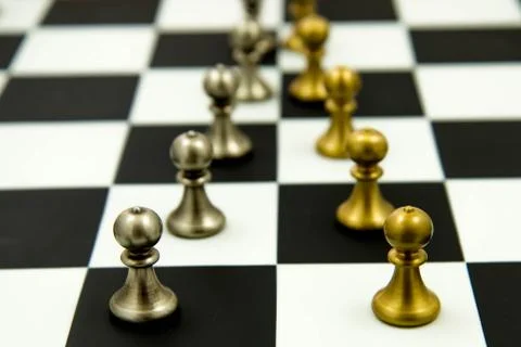 Chess game - pawns in rows, lined up Stock Photos