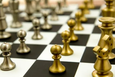 Chess game - pawns in rows, lined up Stock Photos