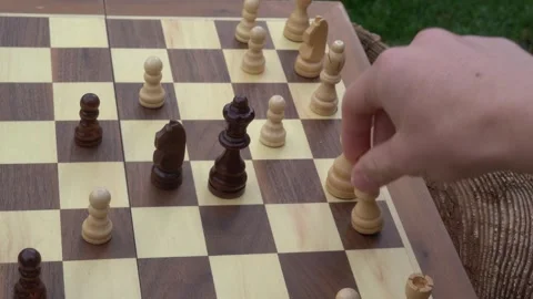 Chess game, playing chess, intelligence, board game, outdoors, recreation Stock Footage 262680516