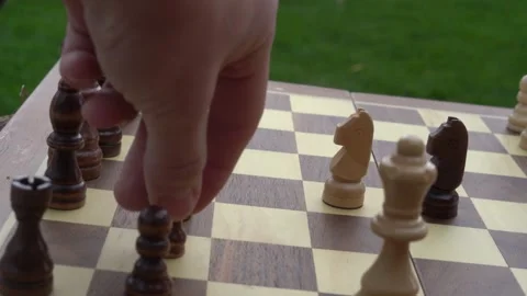 Chess game, playing chess, intelligence, board game, outdoors, recreation Stock Footage 262680581