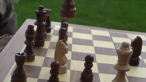 Chess game, playing chess, intelligence, board game, outdoors, recreation Stock Footage 262680638