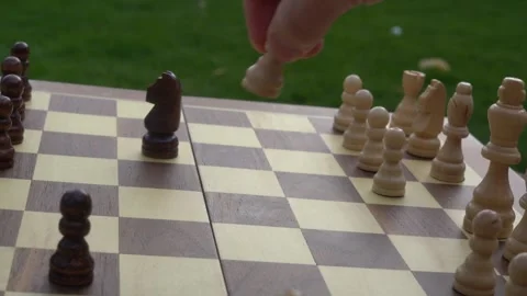 Chess game, playing chess, intelligence, board game, outdoors, recreation Stock Footage 262680646