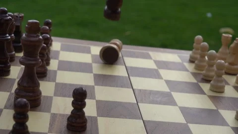 Chess game, playing chess, intelligence, board game, outdoors, recreation Stock Footage 262680661