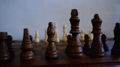 Chess Game R to L Pan with Black Focus Close Video stock 124337385