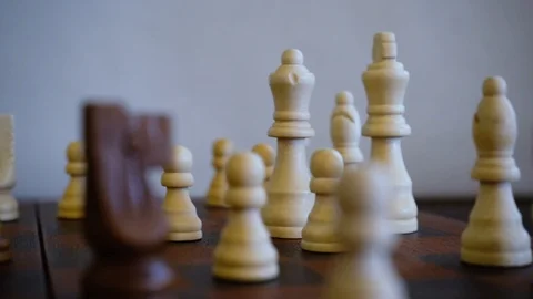 Chess Game R to L Pan with Closeup of Pieces in Play Gameplay Video stock 124338292