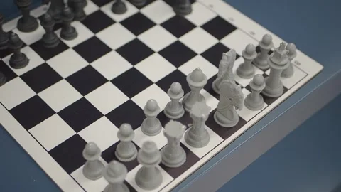 Chess game setup shown with pieces in starting position on board Stock-Footage 346015779