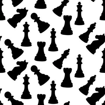Chess game silhouettes seamless pattern with black figures Stock Illustration