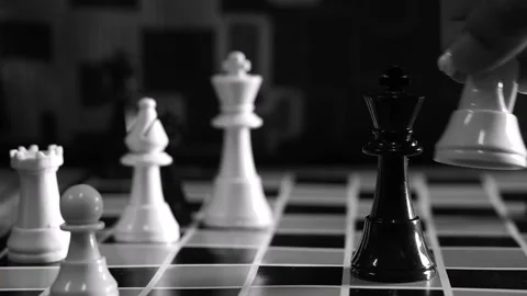Chess game until the end. The Black team lost.(Black and White footage) Video stock 149278953