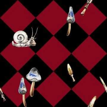 Chess geometric seamless pattern carmine color and black. Stock Illustration