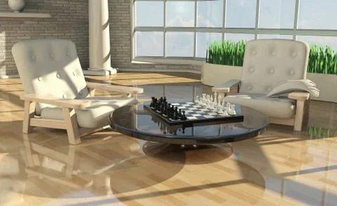 Chess on a glass table Stock Illustration