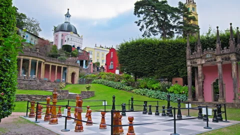 Chess ground platform Baroque style in Portmeirion in Gwynedd, North Wales. Stock Footage 255158232