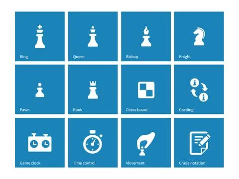Chess icons on blue background Stock-Illustration