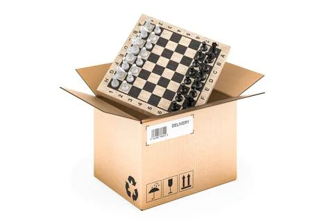 Chess inside parcel, order and delivery concept. 3D rendering Illustration