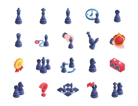 Chess isometric icons vector set Stock Illustration