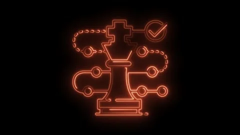 Chess king with connected nodes and check mark neon light illustration on bla Stock Footage 316675591