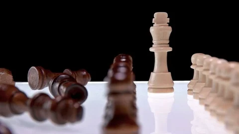 Chess king at the head of the ranks of servants Stock Footage 79789936