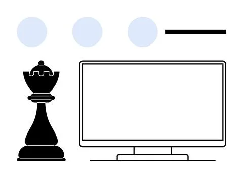 Chess king piece beside computer monitor suggesting strategic thinking with t Stock Illustration