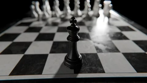 Chess King Piece Standing Alone on a Marble Checkered Game Board 库存影片 331109945