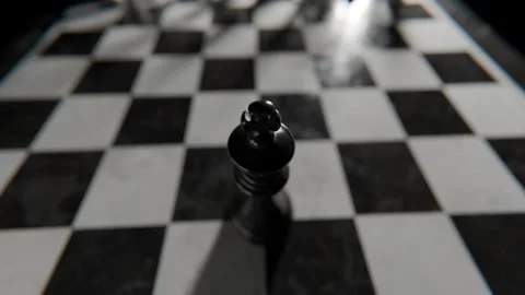 Chess King Piece Standing on a Checkered Marble Board with Blurry Background 库存影片 331109951