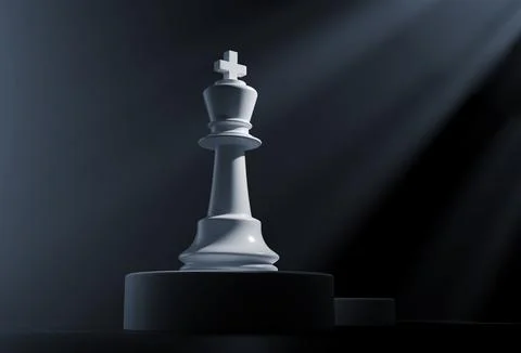 Chess King White with Light Rays On Dark Background - 3D Illustration Stock Illustration
