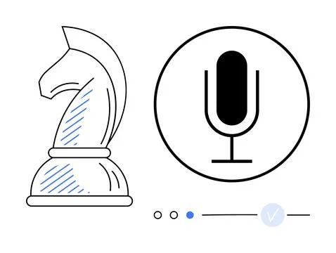 Chess Knight and Microphone with Navigation Indicators in Minimalist Design Stock Illustration