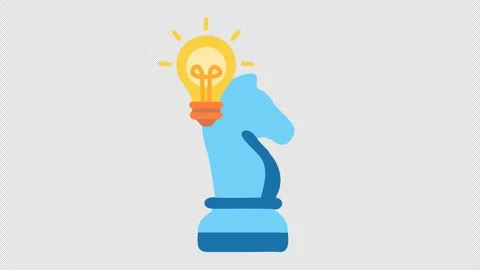 Chess knight with bright idea logo in cartoon animation. Alpha channel. Stock Footage 311671559