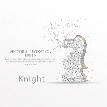 Chess knight low poly wire frame on white background. Stock Illustration