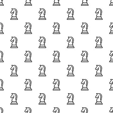 Chess knight piece repeating pattern on white background Stock Illustration