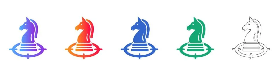 Chess Knight Target Icons in Gradient and Line Stock Illustration
