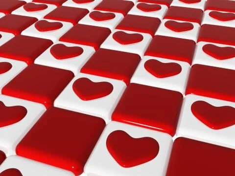 Chess love 2, 3d red hearts over chess-board Ilustração Stock