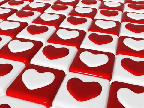 Chess love, 3d red and white hearts over chess-board Stock Illustration