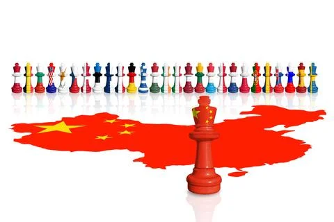 Chess made from EU members and China flags Stock Illustration