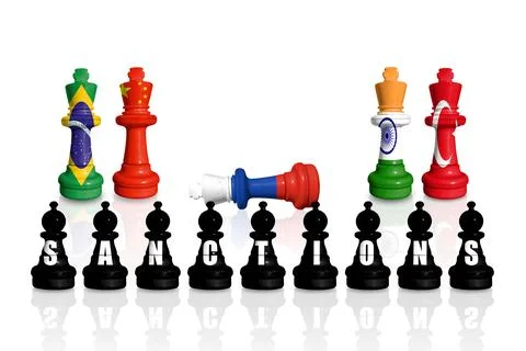 Chess made from flags of China, India, Brazil, Turkey and Russia. Stock Illustration