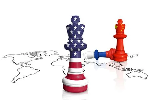 Chess made from flags of USA, China and Russia Stock Illustration