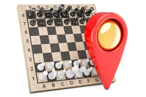 Chess with map pointer, 3D rendering Illustrazione stock