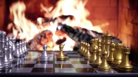 Chess Match by the Warm Hearth. Stock Footage 302549377