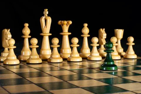 Chess: one against all, attack on power (on fire) Stock Photos