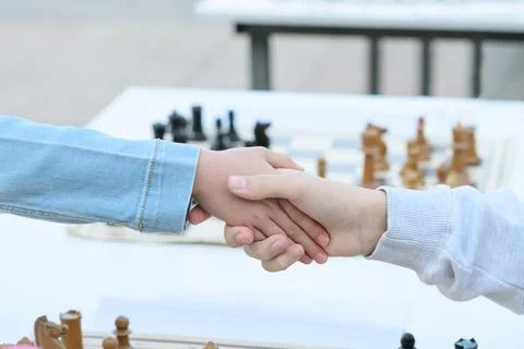 Chess Opponents Exchange Handshake Stock Photos