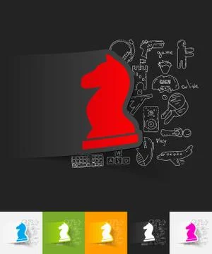 Chess paper sticker with hand drawn elements Stock Illustration