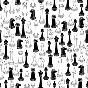 Chess pattern seamless. chess pieces set background Stock Illustration