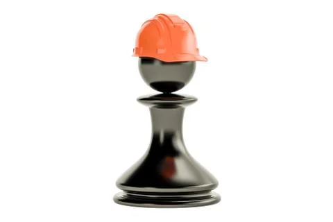 Chess pawn with construction hard hat, 3D rendering Stock Illustration