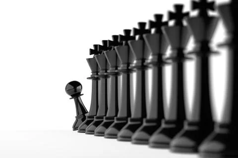 Chess pawn peeks out at the end of a queue of kings. Job recruitment concept. 스톡 일러스트