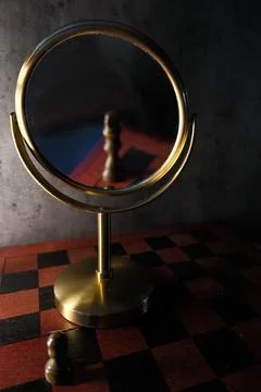 Chess Pawn Reflection Mirror Self Perception Concept Фото